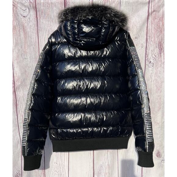 SWITCH REMARKABLE Men’s Puffer Coat Jacket Studded Insulated Fur Hood Black XL - Picture 7 of 12